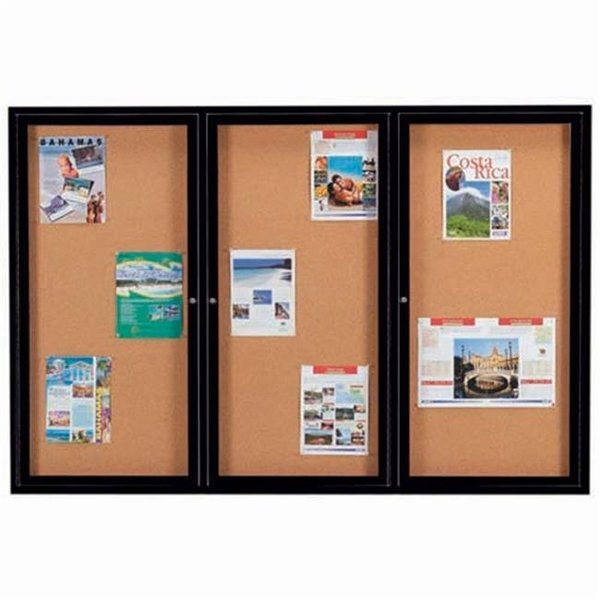 Aarco Aarco Products DCC4872-3RIBK 3-Door Illuminated Enclosed Bulletin Board - Black DCC4872-3RIBK